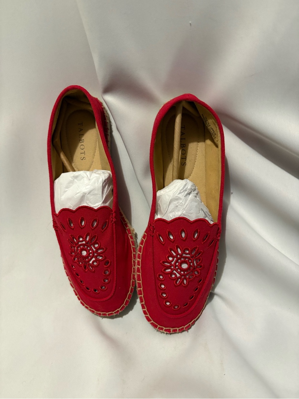 Talbots Red Floral Cutout Espadrille Loafers